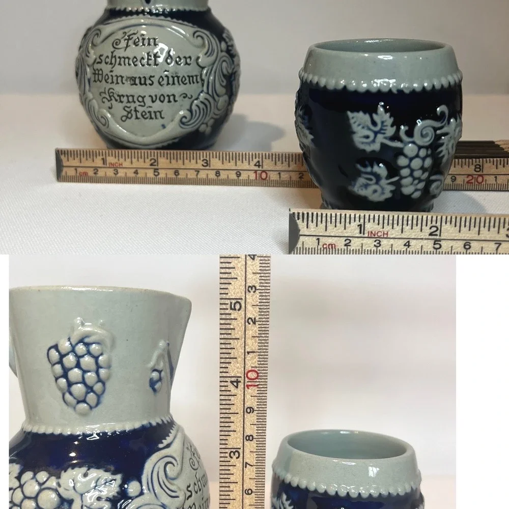 German Wine Set Cobalt Blue Salt Glazed Stoneware 5